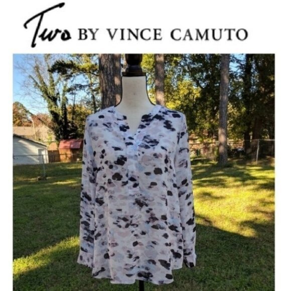 Two By Vince Camuto Sheer Printed Long Sleeve Blouse M - Picture 1 of 8